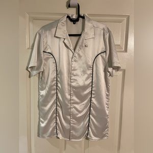 BoohooMAN satin white revere collar short sleeve button down shirt